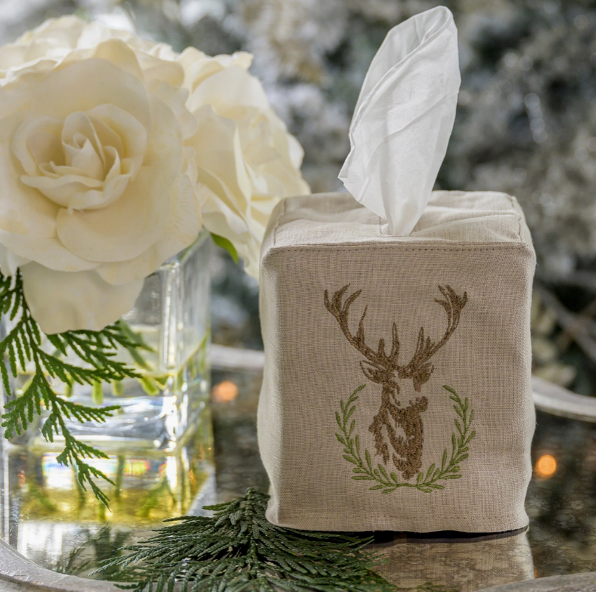 Crown Linen Designs Tissue Box Cover / Wreath Stag