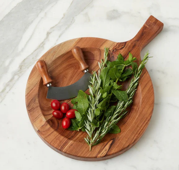 Italian Cutting Board Bowl w/Mezzaluna, Large