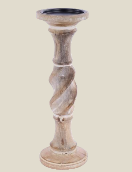 Whitewashed Wood Candle Holder, 12.5"