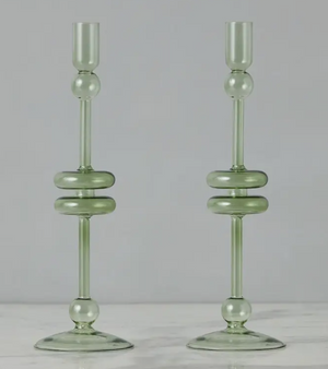 Sage Glass Candlestick Pair, Large