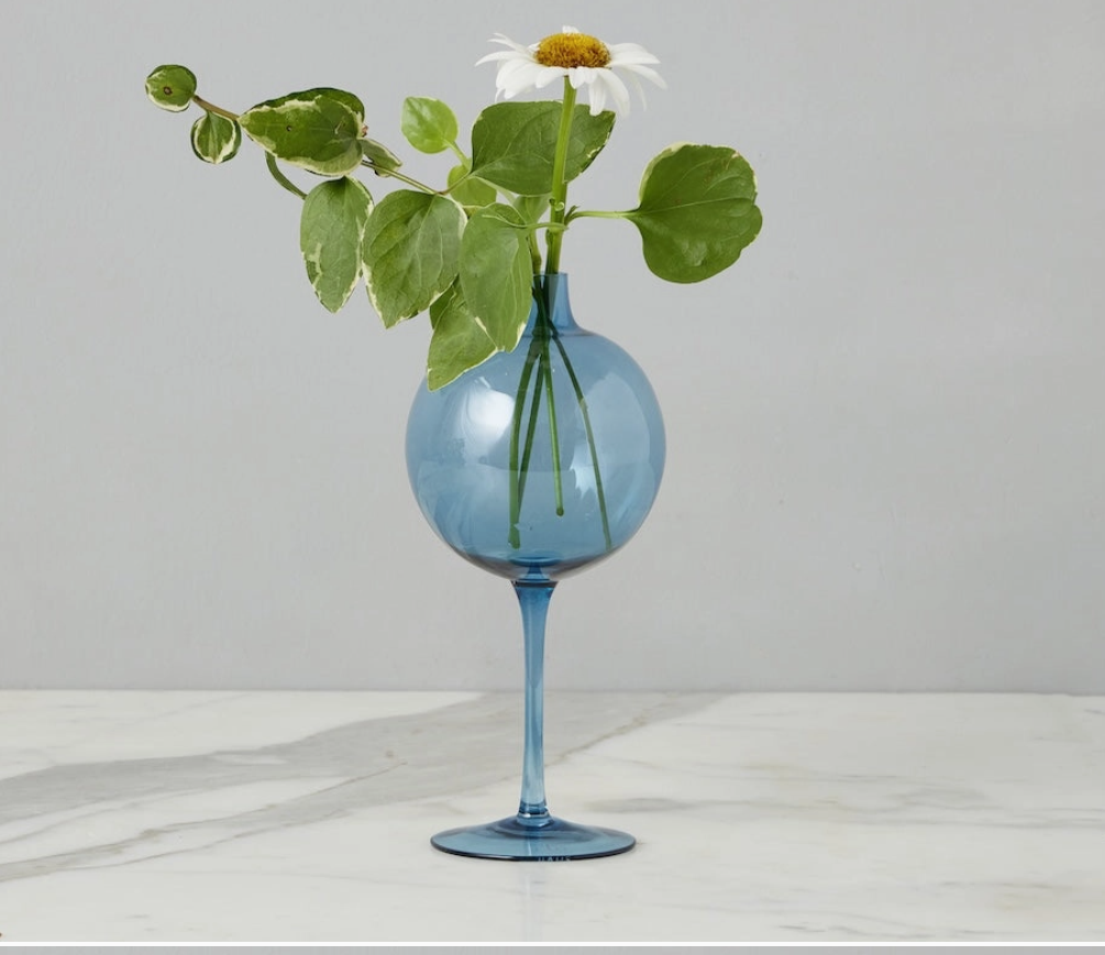 Wine Glass Shaped Flower Vase - Navy Blue