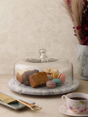 Green Onyx Serving Board With Glass Cloche