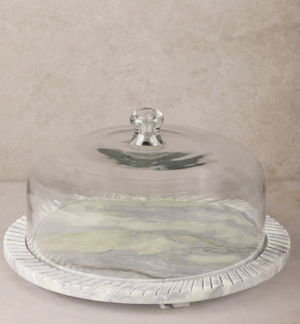 Green Onyx Serving Board With Glass Cloche