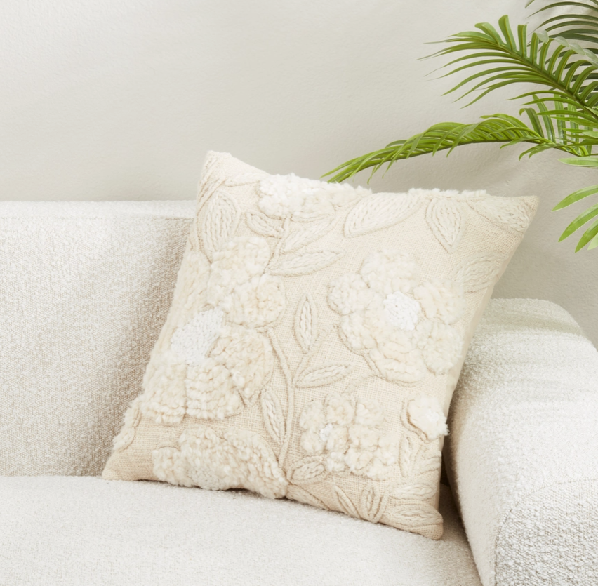 Embroidered Texture Floral Throw Pillow