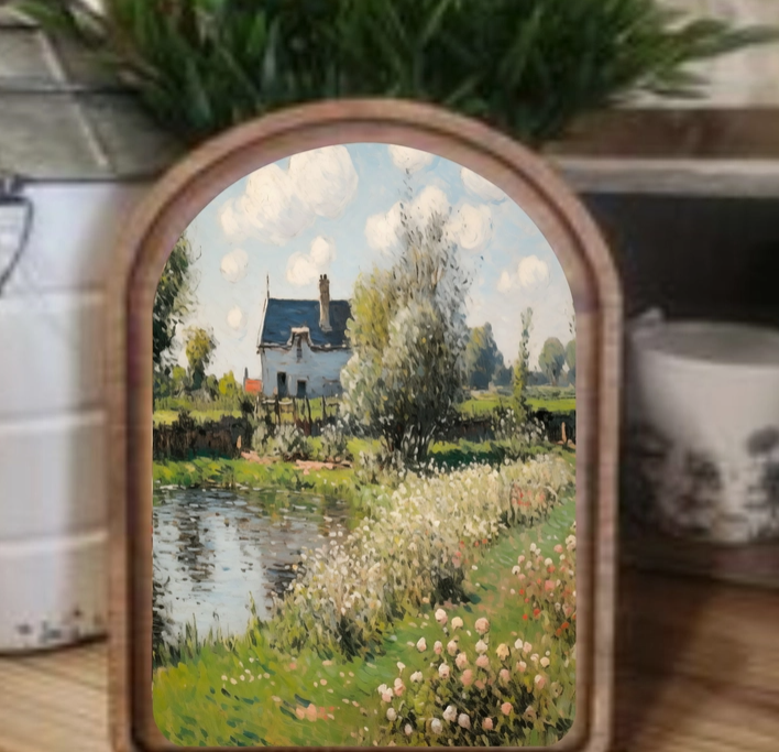 Wooden Arch Spring Cottage with Pond Art