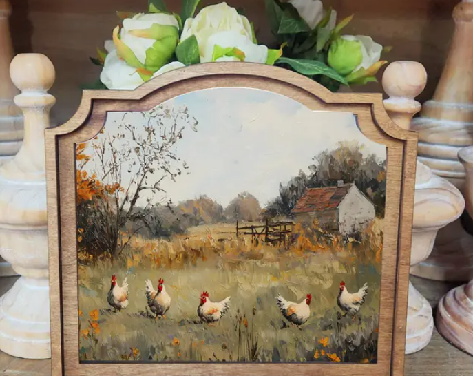 Wooden Provincial Chicken Art