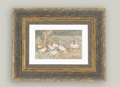 Geese Pond Framed Art, 10x8
