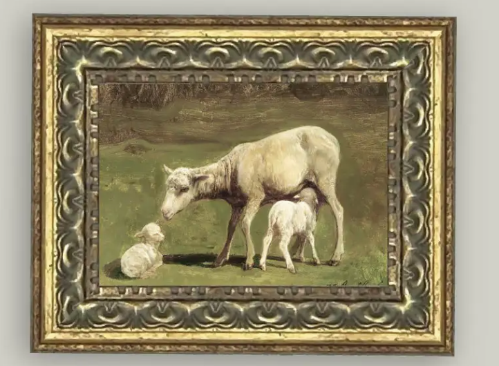Ewe and Two Lambs Framed Art, 8x10