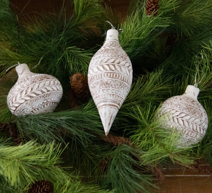 Whitewashed Carved Ornament - Various Shapes