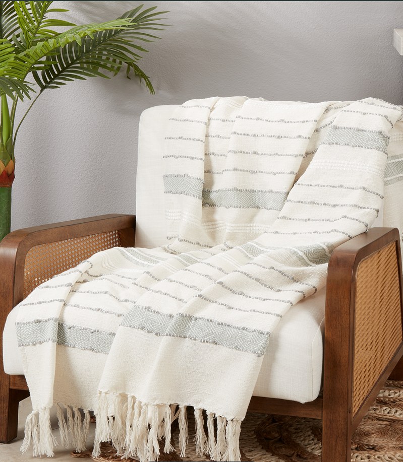 Throw - Striped Ivory/Green