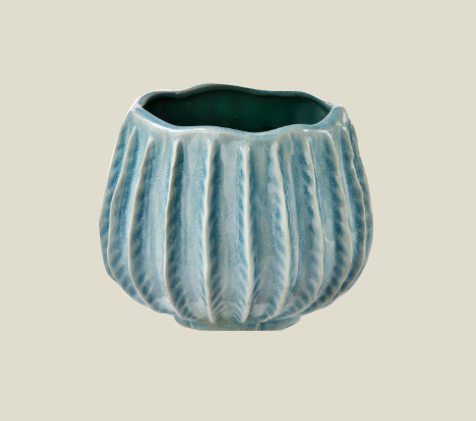 Blue Crackle Stoneware Planter / Large