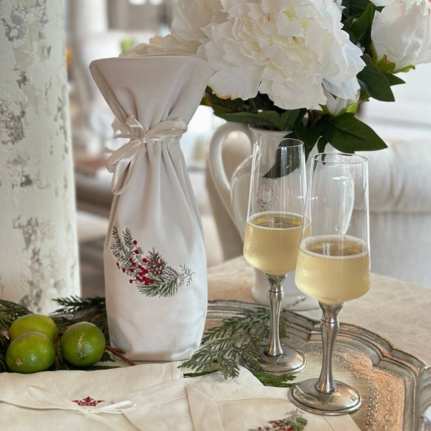 Crown Linen Designs Velvet Wine Bag