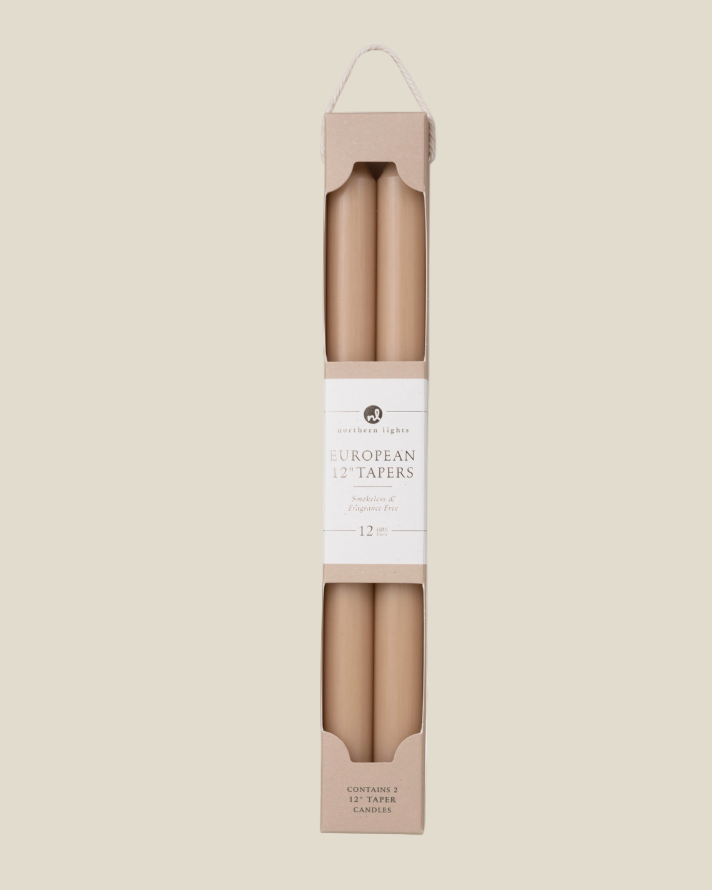 12" Taper Candles - Tan