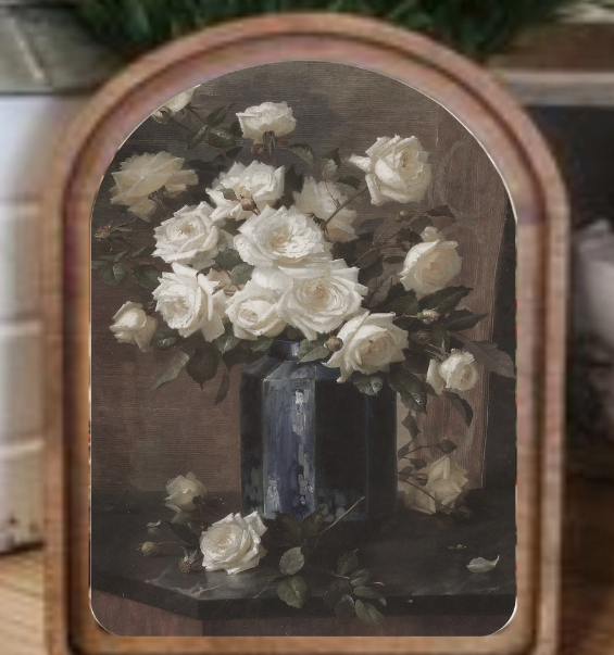 Wooden Arched Moody Roses Art