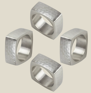 Square Hammered Napkin Ring Set