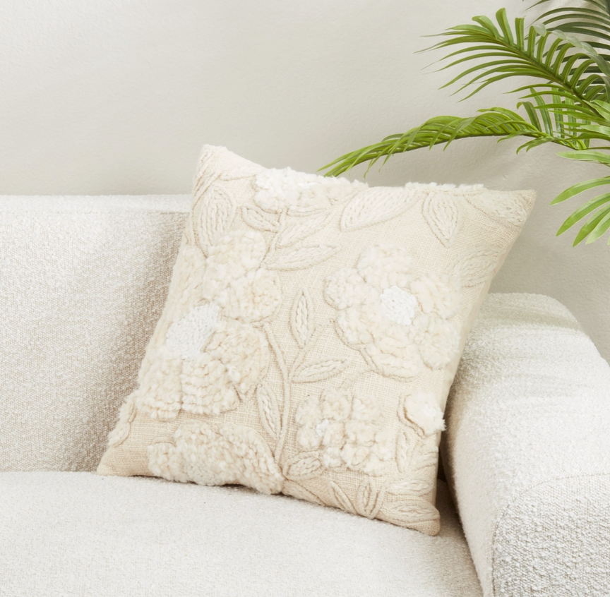 Embroidered Texture Floral Throw Pillow