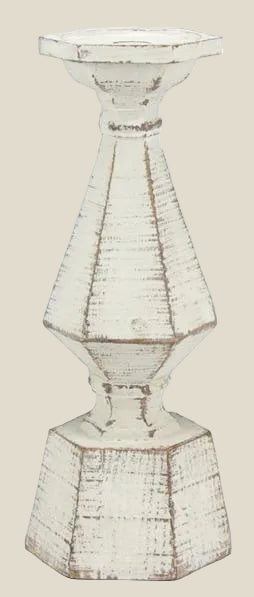 Hexagon Candle Holder - Whitewash 12.5"