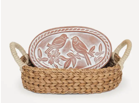 Handmade Bread Warmer & Wicker Basket - Lovebirds