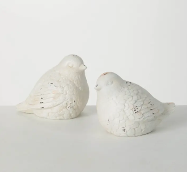 Whitewashed Bird Figurine Set