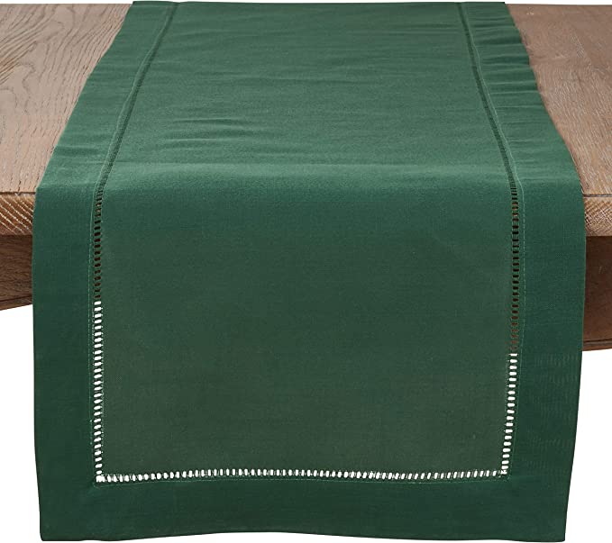 Hemstitched Border, Jasper Green Table Runner