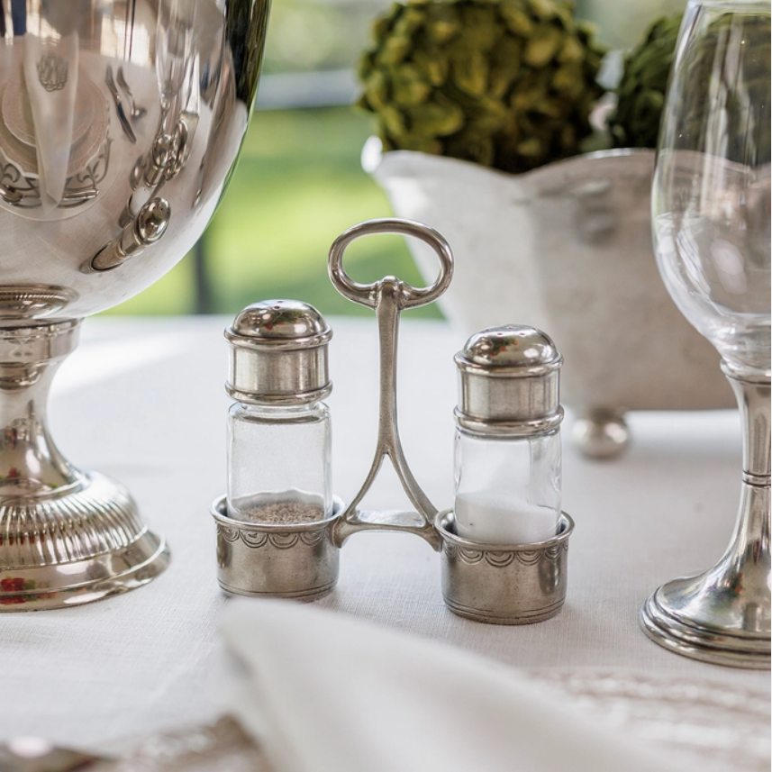 Pewter shakers & tray