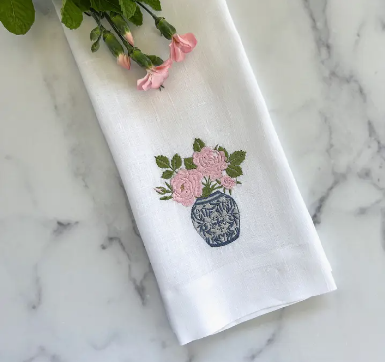 Crown Linen Designs Towel / Chinoiserie Jar w/ Roses