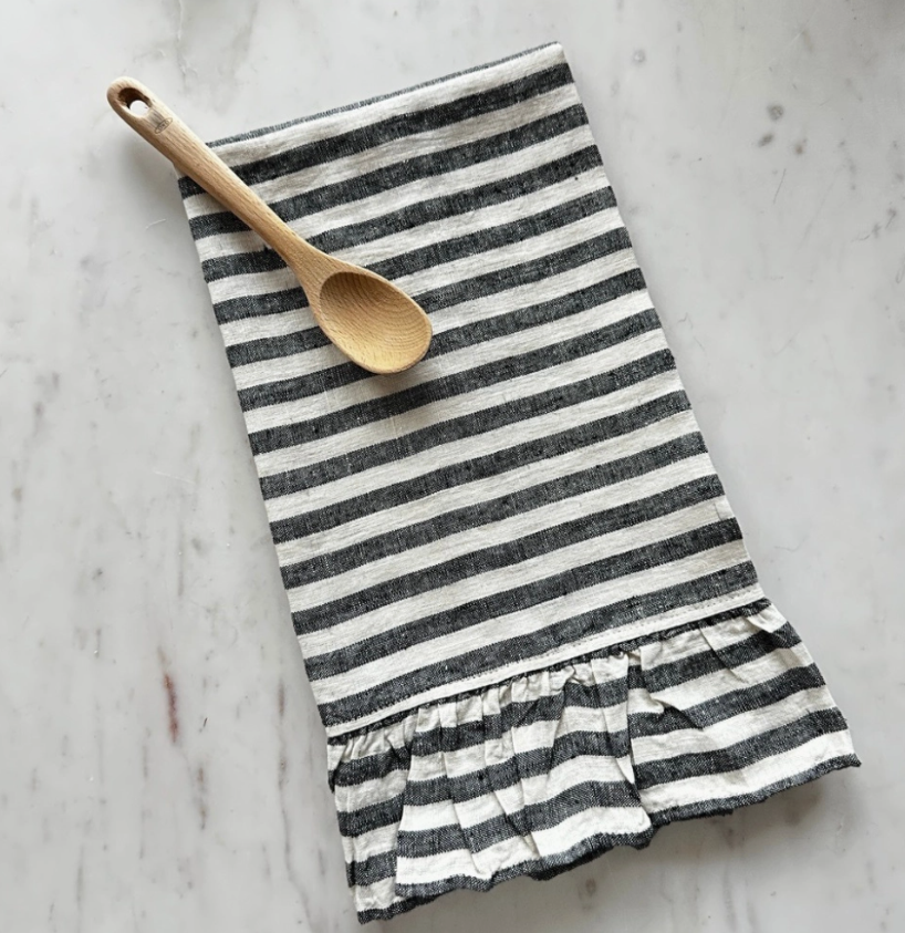Crown Linen Designs Towel / Black & Cream Stripe
