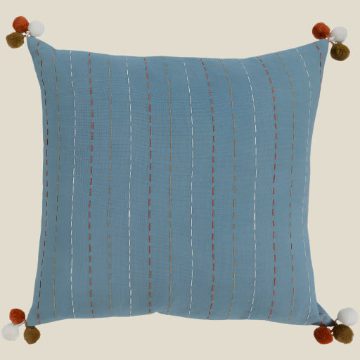 Dhaka Pillow / Light Blue Pompom