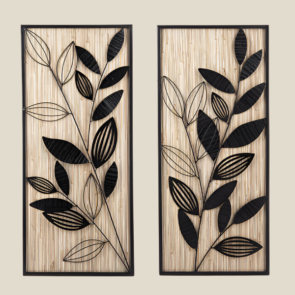 Layered Metal Leaves / Seagrass / Set of 2